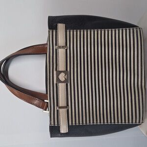 Kate Spade Black and Cream Leather And Canvas Striped Crossbody Bag